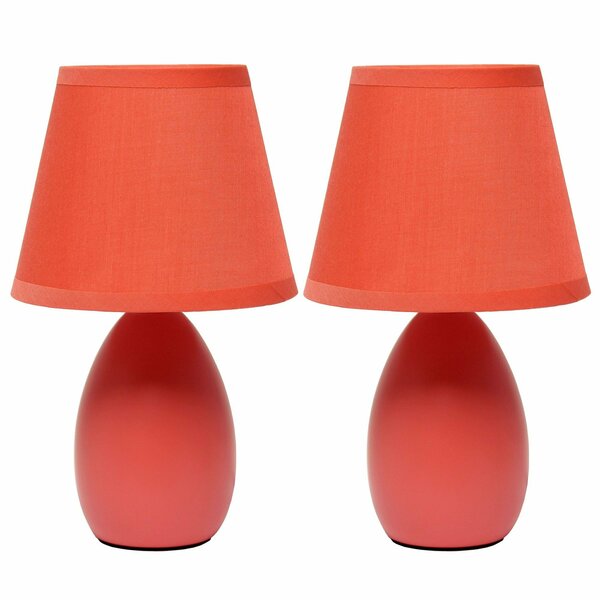 Creekwood Home Traditional Petite Ceramic Oblong Table Lamp Two Pack Set, Matching Drum Fabric Shade, Orange CWT-2005-OG-2PK